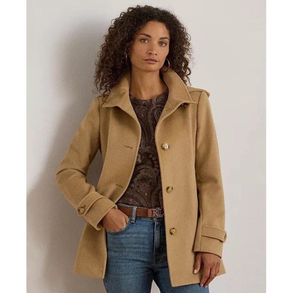 Lauren Ralph Lauren Camel Wool Blend A-Line Coat XXS Missing Hood